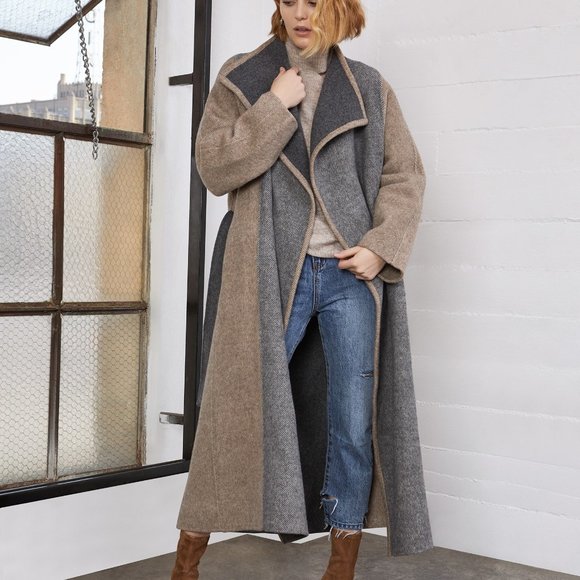 Savannah Colorblock Long Wool Coat